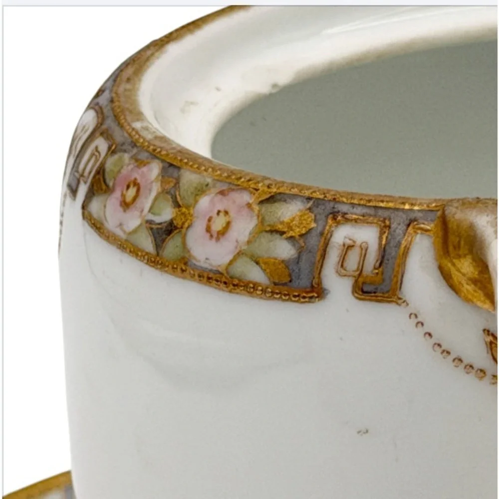 Antique Nippon Sugar Bowl Open Form w Underplate Edwardian Porcelain Curio Shelf